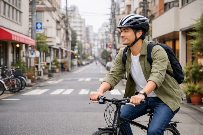 自転車に乗って外出中（画像はイメージです）