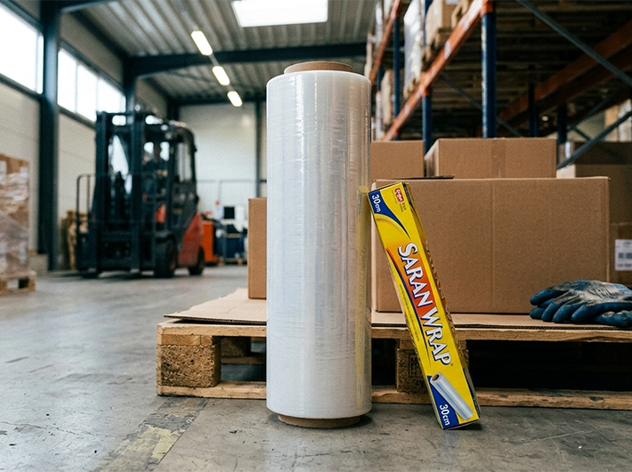 ストレッチフィルムとサランラップの大きさ比較画像