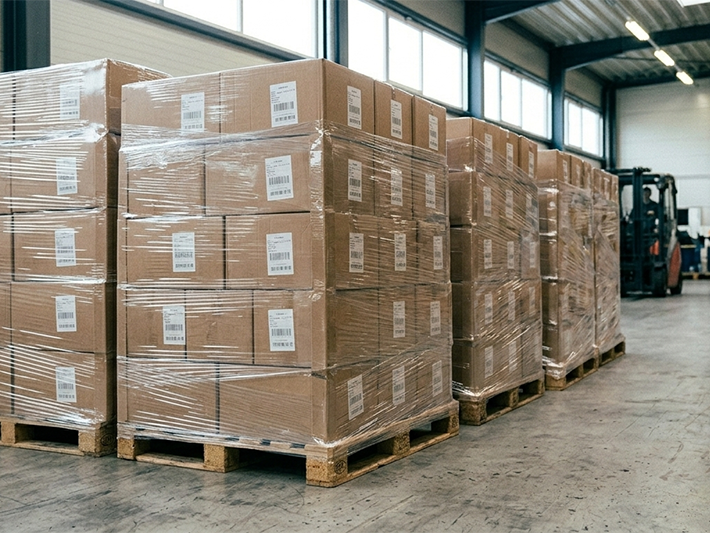 美しくラップを巻かれて整然と並んだ荷物