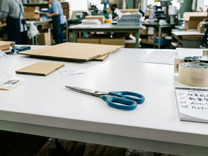 異物混入や紛失を防ぐため、道具を商品の上に置かない、使い終わったらすぐ戻すといった安全管理の徹底を学ぶ訓練
